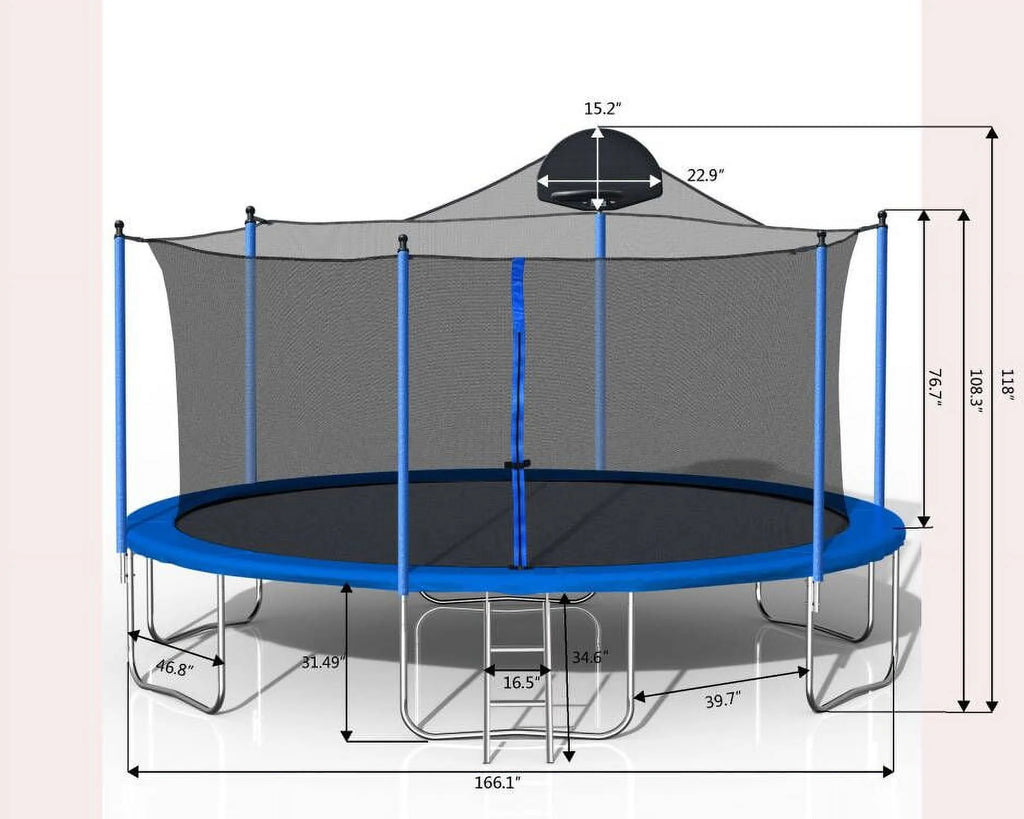 14FT Outdoor Trampoline with Basketball Hoop, Ladder and Safety Enclosure Net L9579