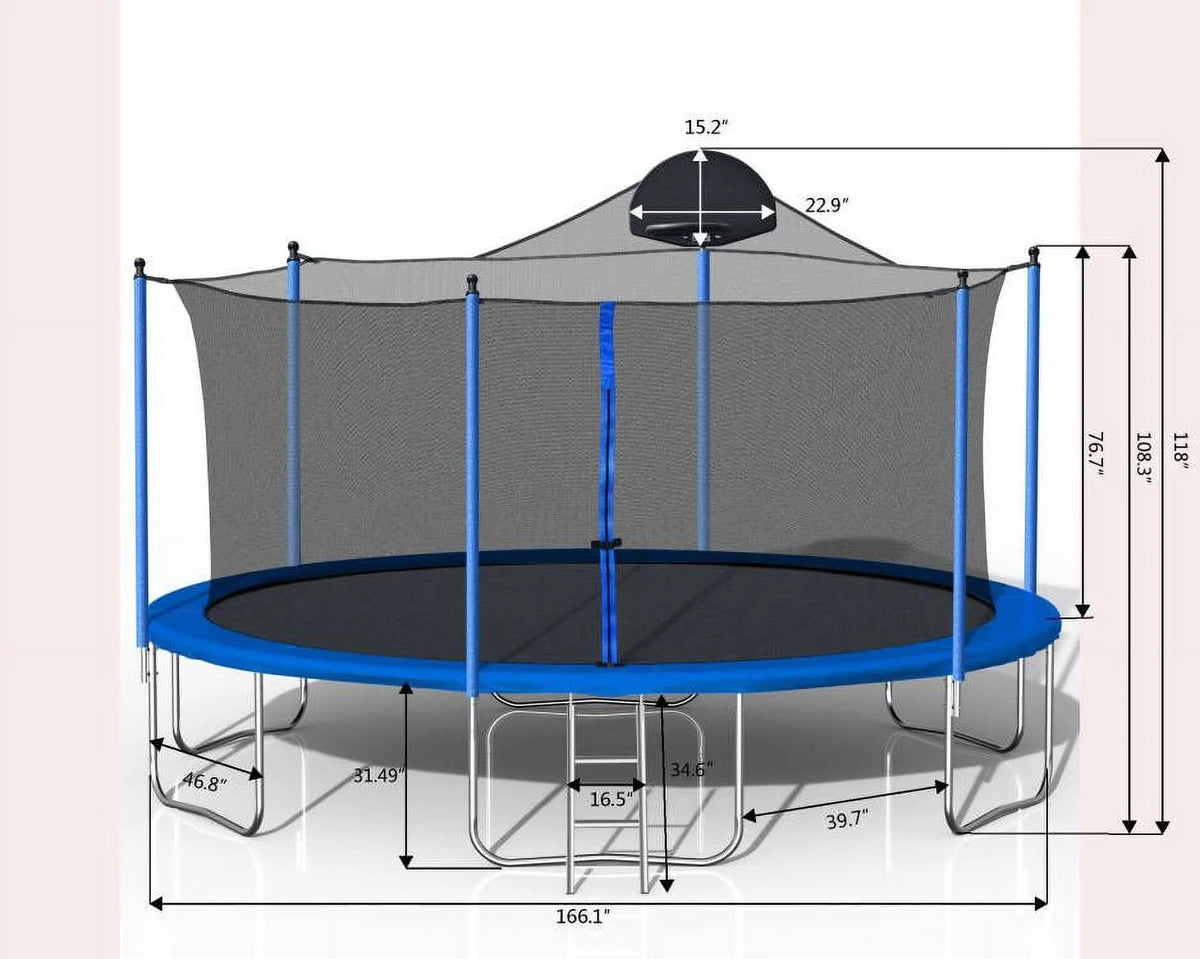 14FT Outdoor Trampoline with Basketball Hoop, Ladder and Safety Enclosure Net L9579
