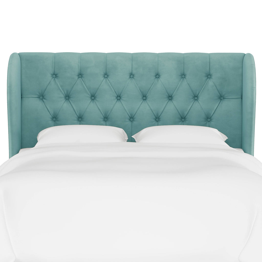 Blue Velvet Tufted Wingback Headboard Queen W352026