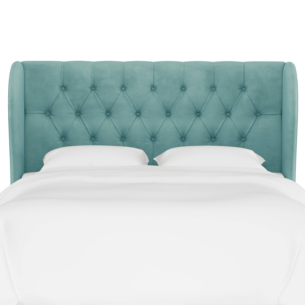 Blue Velvet Tufted Wingback Headboard Queen W352026