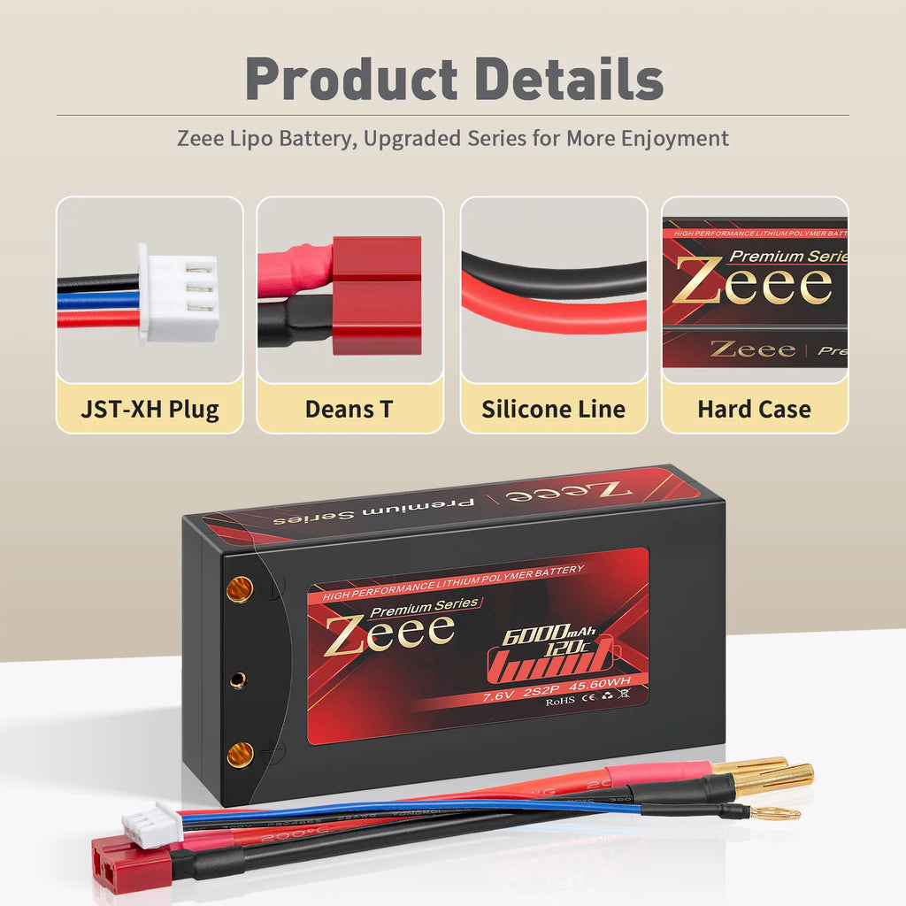 2S Lipo Battery 7.6V 6000mAh 120C Shorty Hard Case 2 Pack X34717