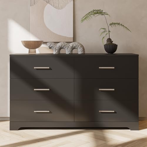 Black 6 Drawer Wood Dresser T53305