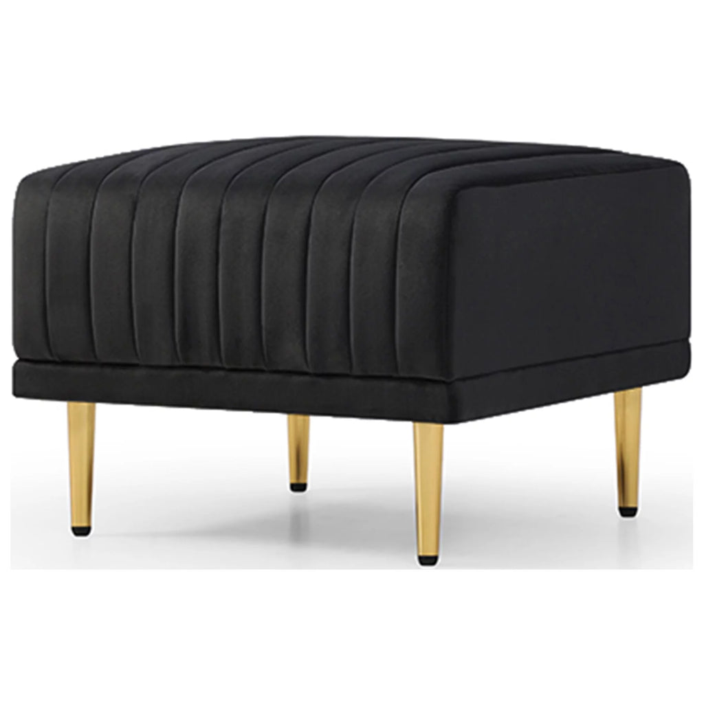 Black Velvet Channel Tufted Ottoman Z285227