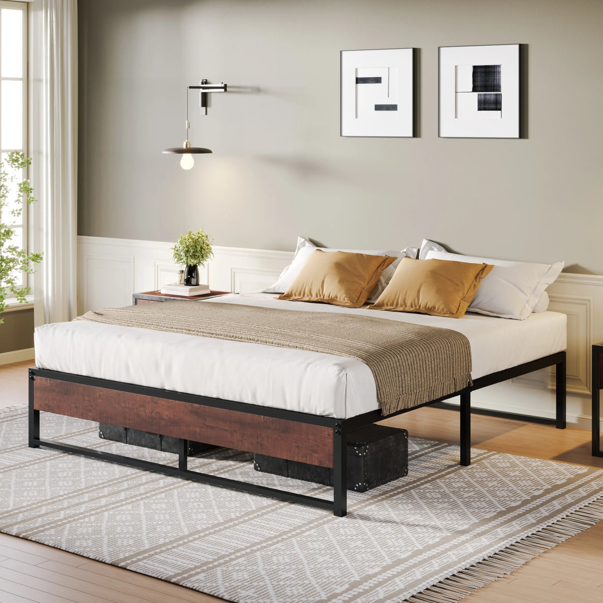 Brown King Size Metal Platform Bed Frame with Underbed Storage I276986
