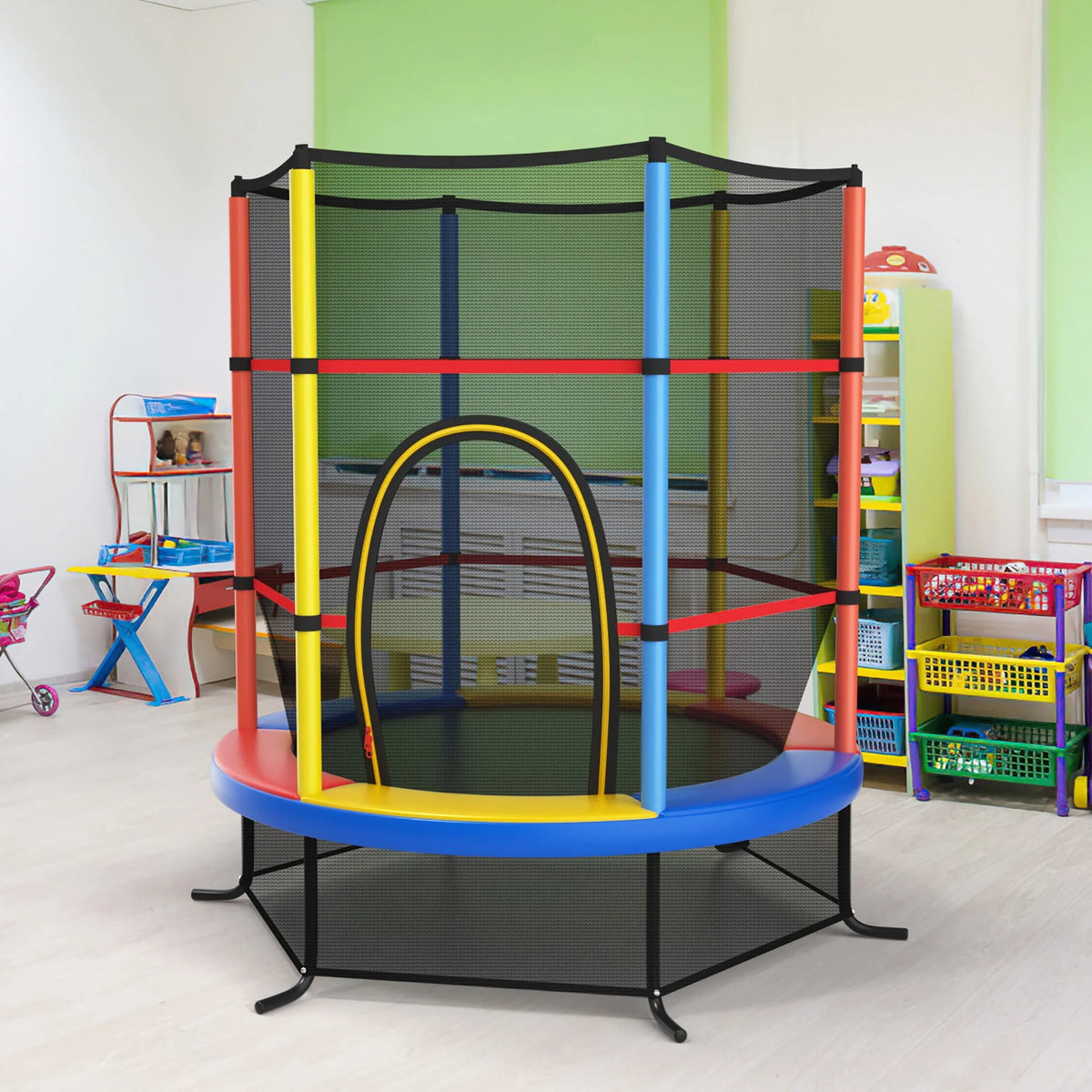 55'' Kids Trampoline with Enclosure Net E300