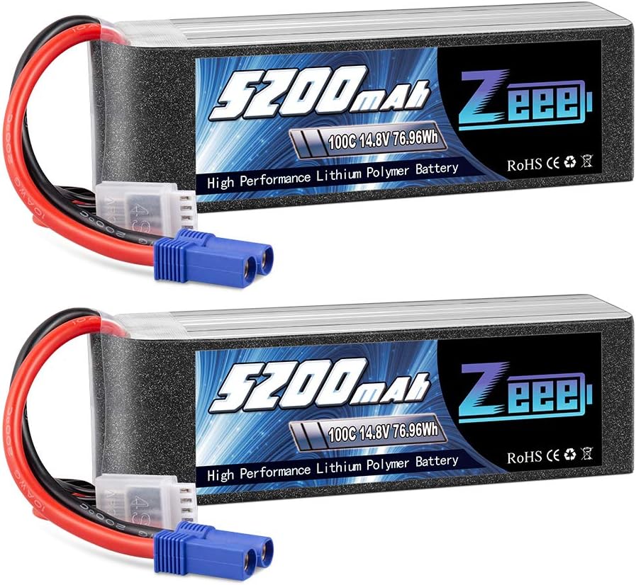 4S Lipo Battery 14.8V 5200mAh 100C EC5 Plug Soft Case 2 Pack P35799