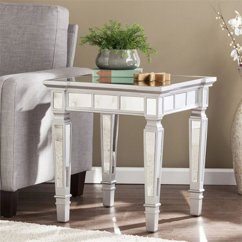 Square Mirrored Wood End Table A665