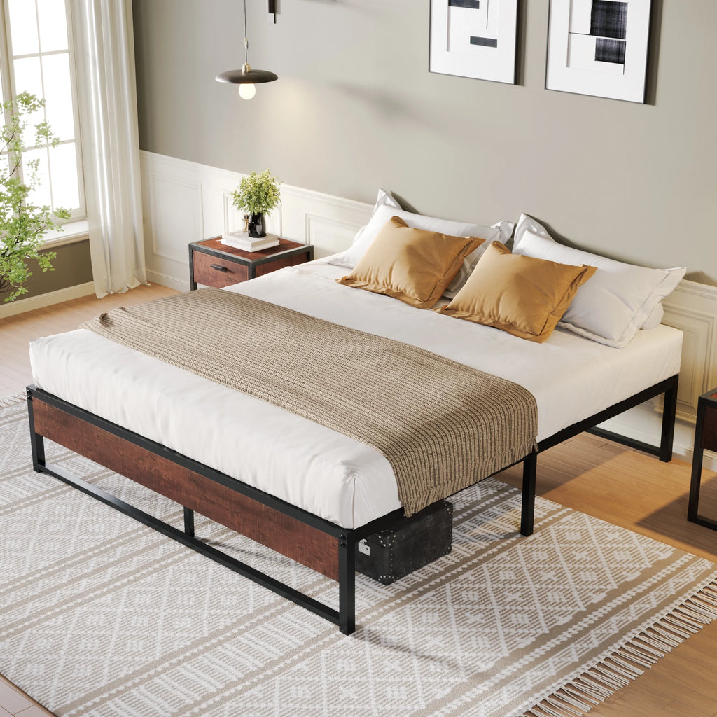 Brown King Size Metal Platform Bed Frame with Underbed Storage I276986