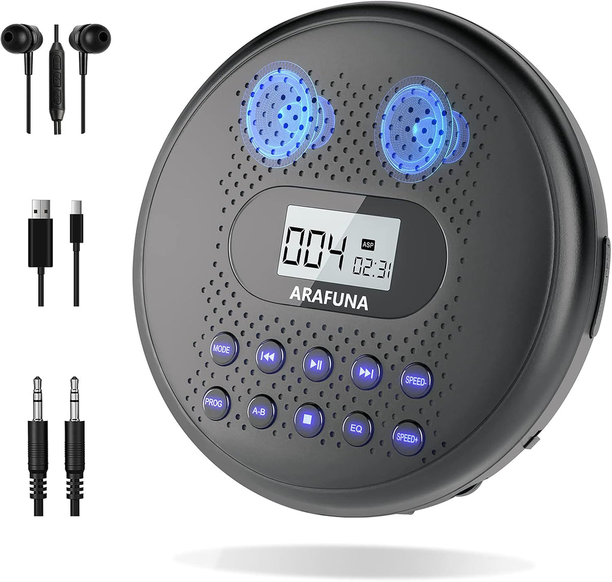 Portable CD Player with Dual Stereo Speakers and Anti-Skip Protection A311