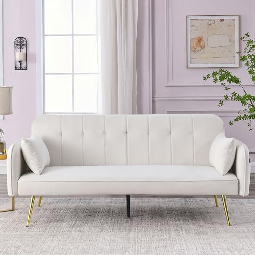 Black Linen Fabric Convertible Futon Sofa Bed with Adjustable Backrest and Metal Legs G732