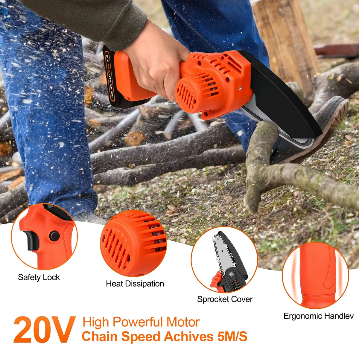 4-inch Cordless Mini Chainsaw with 2 Batteries Q9422