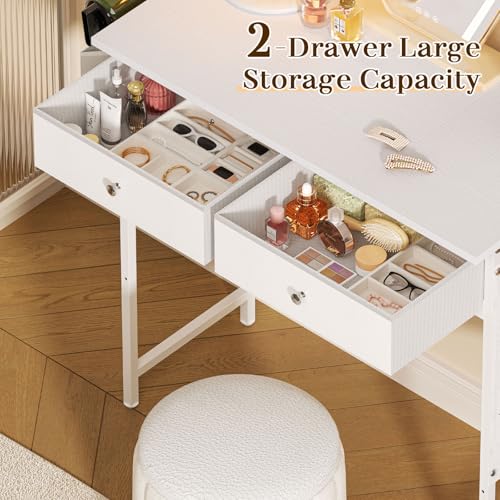 White 32 Inch Vanity Desk with Fabric Drawer C131