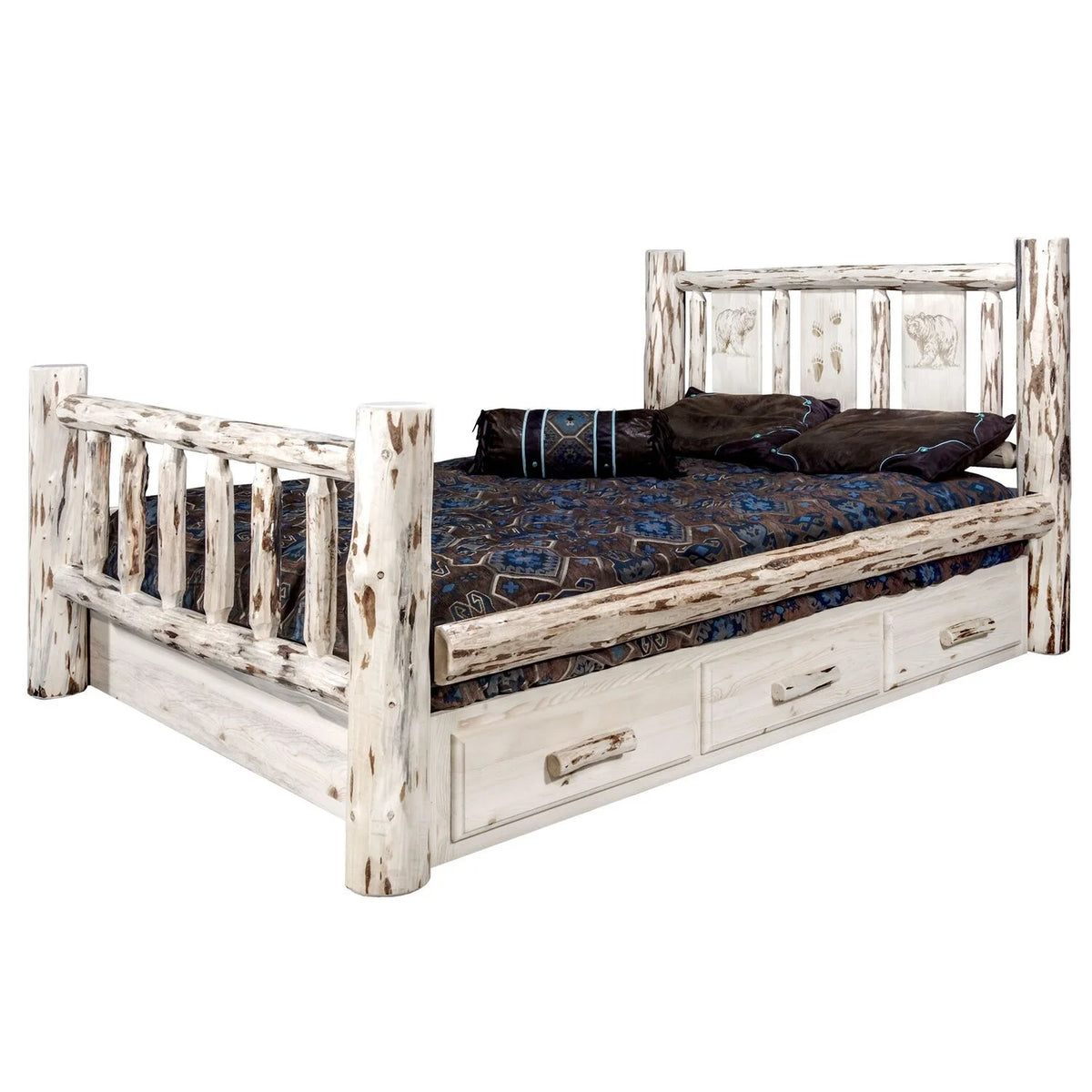 Wood Full Storage Bed with Pine Design in Natural N824