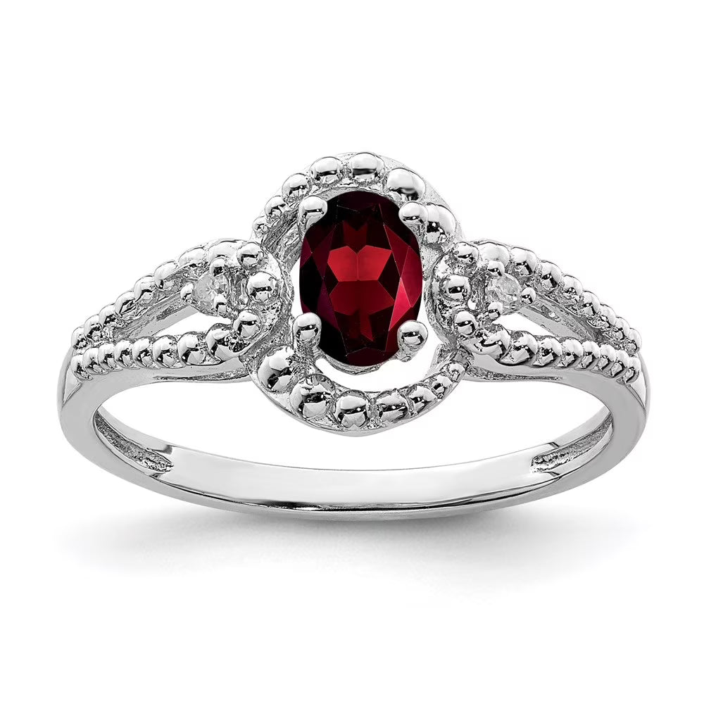 925 Sterling Silver Oval-Cut Garnet and Diamond Engagement Ring Size 10 K779356