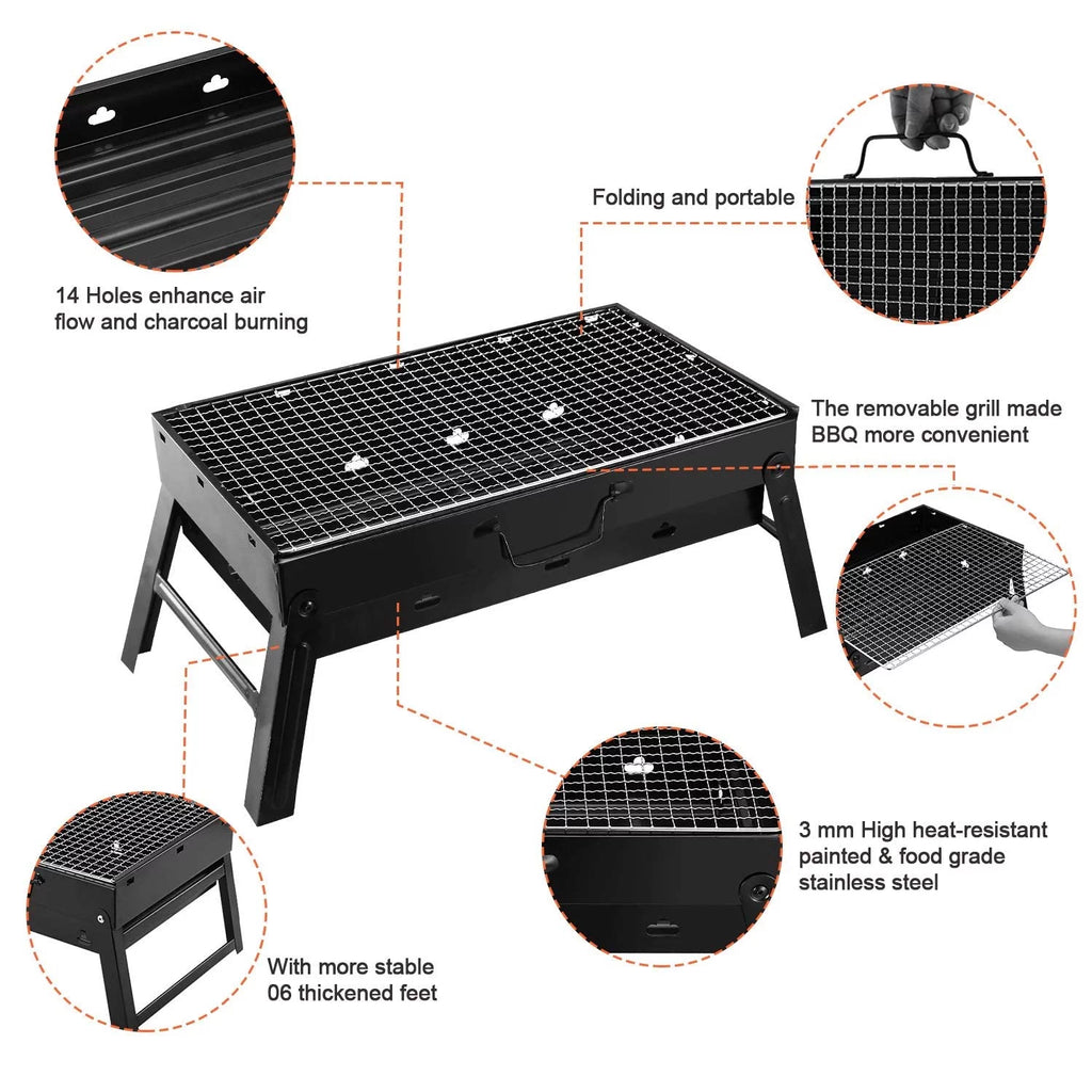 Folding Portable Charcoal BBQ Grill with 10 Pc Stainless Steel Sticks M6271