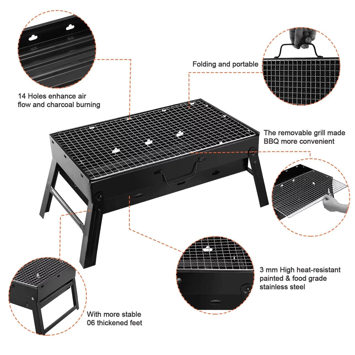 Folding Portable Charcoal BBQ Grill with 10 Pc Stainless Steel Sticks M6271