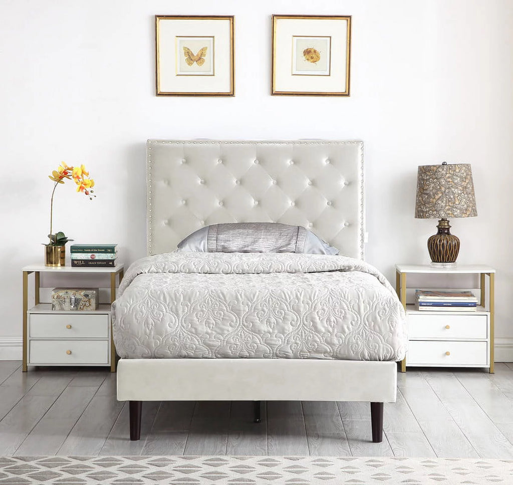 Gray Twin Upholstered Platform Bed Frame with Adjustable Headboard Z4783