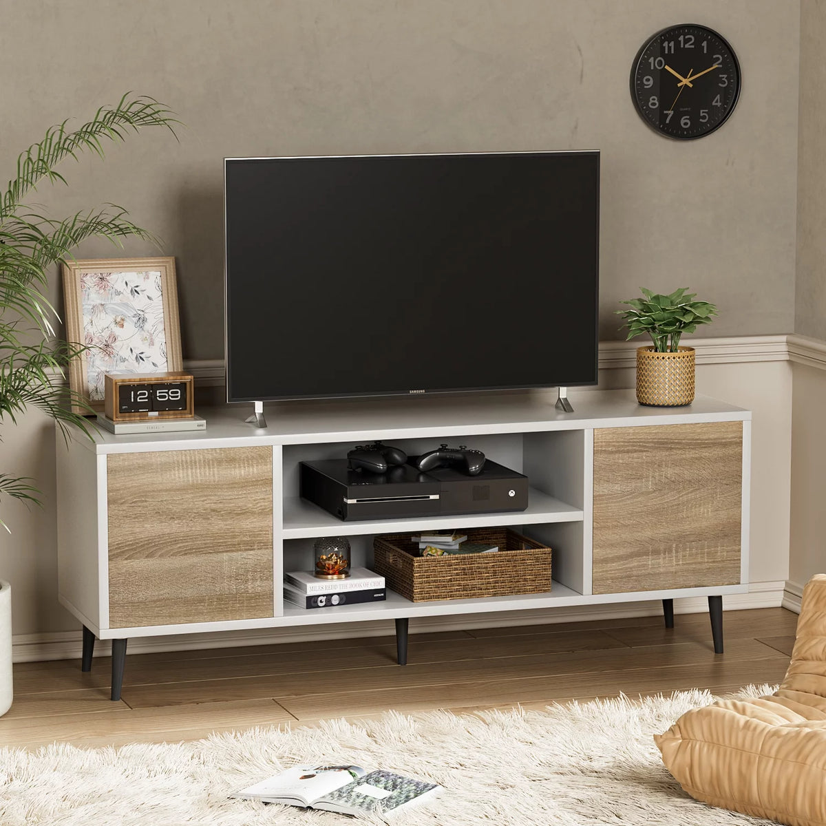 White Walnut 2-Door TV Stand H89187