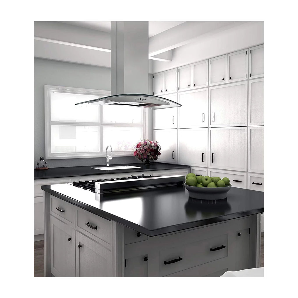 36" Island Ceiling Mount Range Hood Stainless Steel Glass I556
