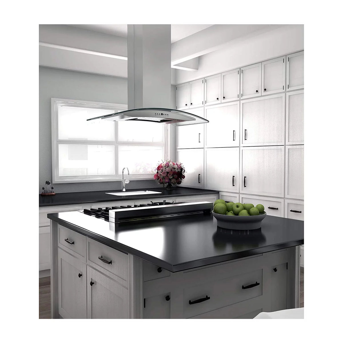36" Island Ceiling Mount Range Hood Stainless Steel Glass I556