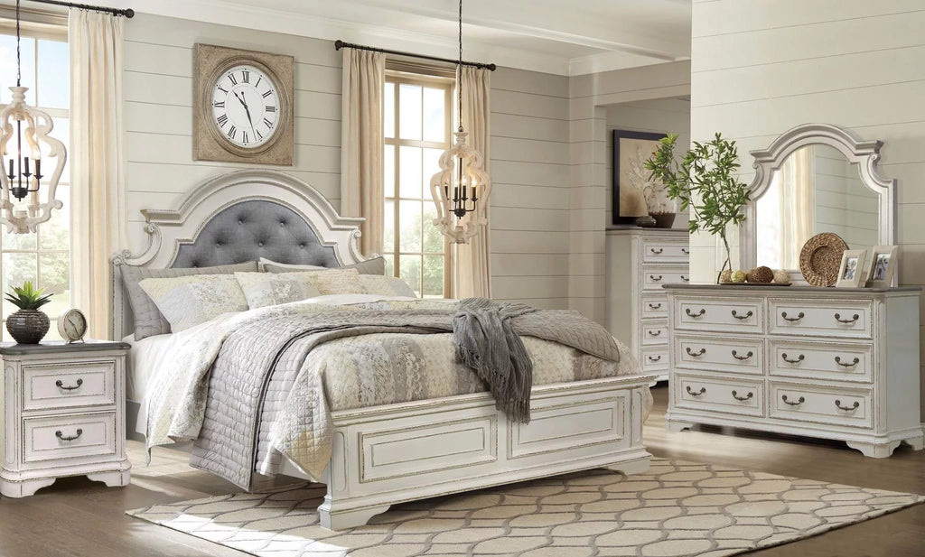 Distressed Whitewash Tufted King Bedroom Set 6Pcs K641366