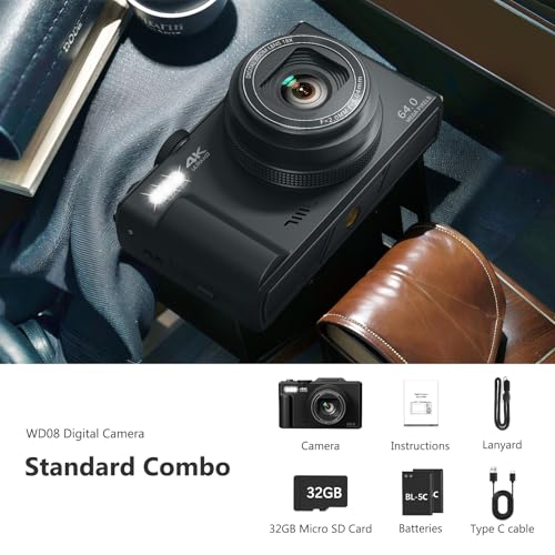 4K 64MP Digital Camera with 32GB Micro SD Card E317825