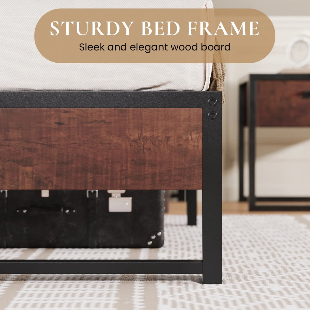 Brown King Size Metal Platform Bed Frame with Underbed Storage I276986