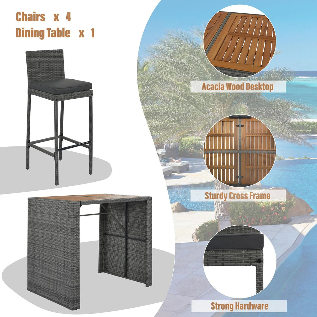 5 Piece Outdoor Rattan Dining Set with Storage Shelf Z58417
