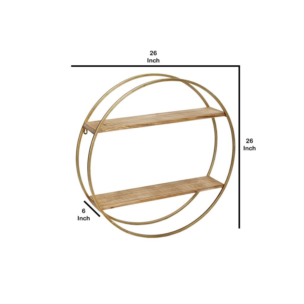 Gold Metal and Wood Wall Shelf U3093