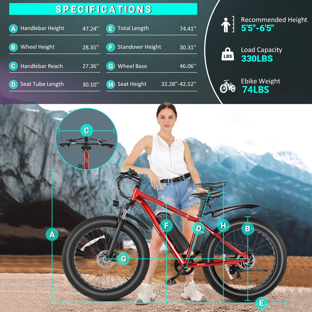 500W 26" Fat Tire Electric Mountain Bike Q587461