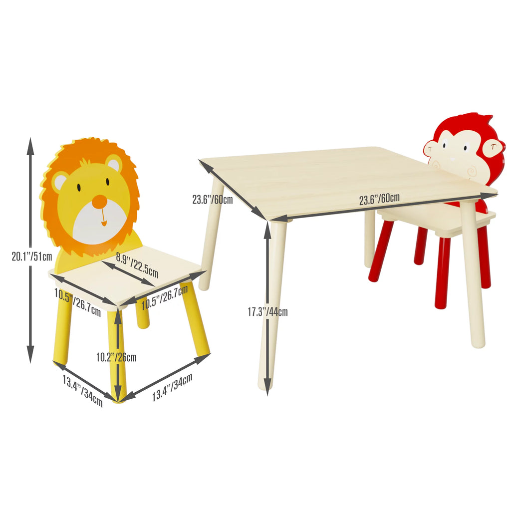 Kids Table and 2 Chairs Set 3-Piece Toddler Wooden Activity Play Table Set D675440
