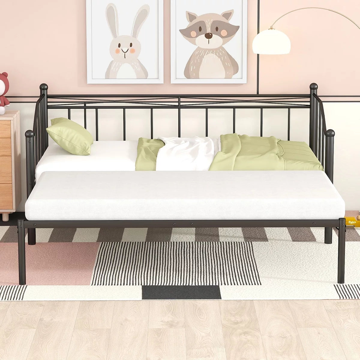 Twin Size Black Metal Daybed with Trundle D947979