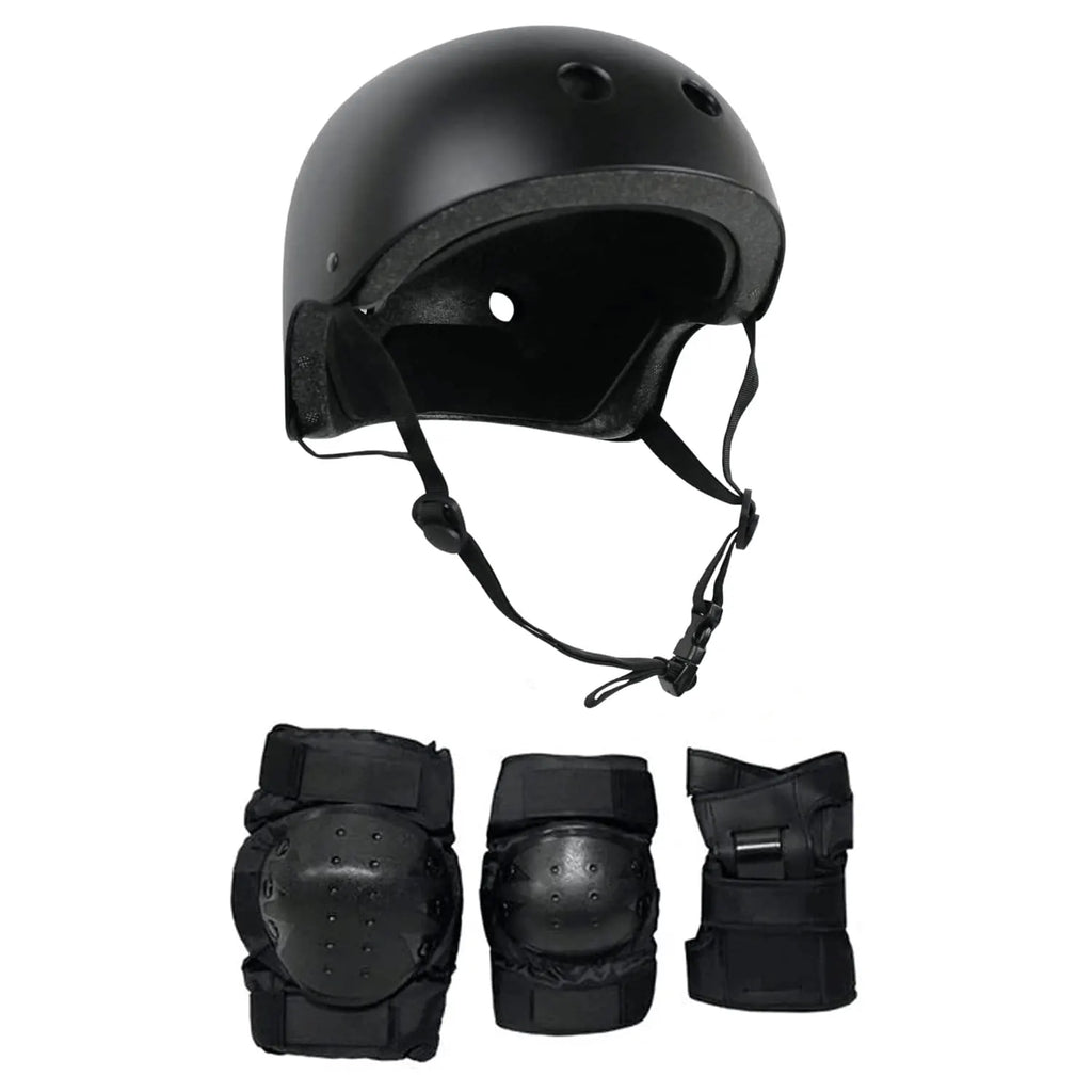 Black Helmet Skateboard Helmet Elbow Knee Wrist Pad Combo F5619