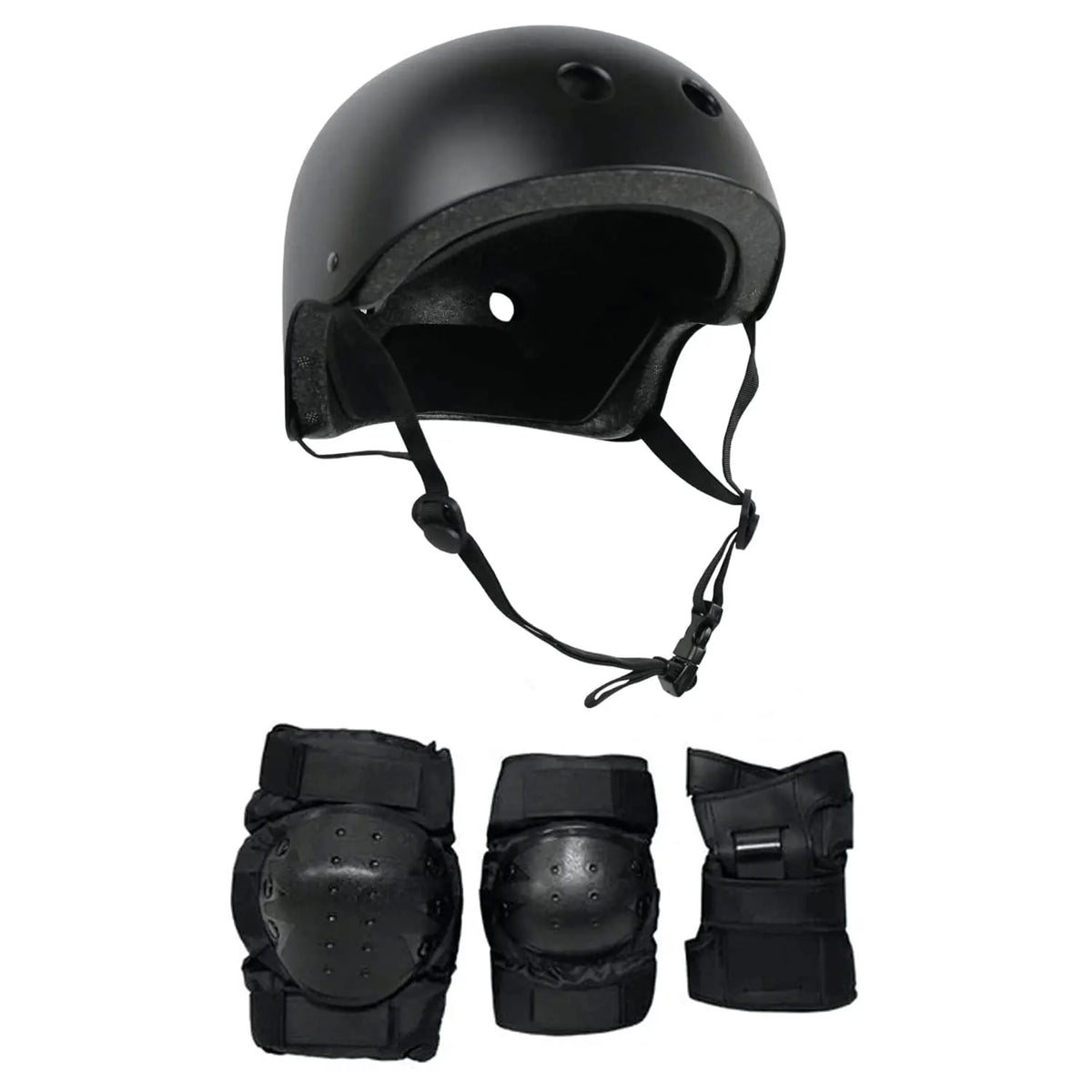 Black Helmet Skateboard Helmet Elbow Knee Wrist Pad Combo F5619
