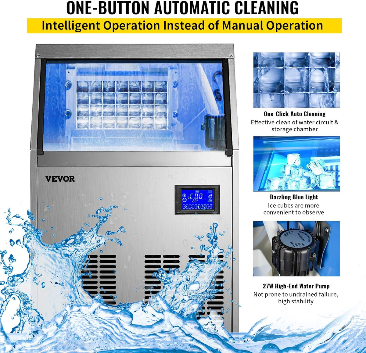 110V Commercial Ice Maker with 33LBS Bin and Electric Water Drain Pump N509