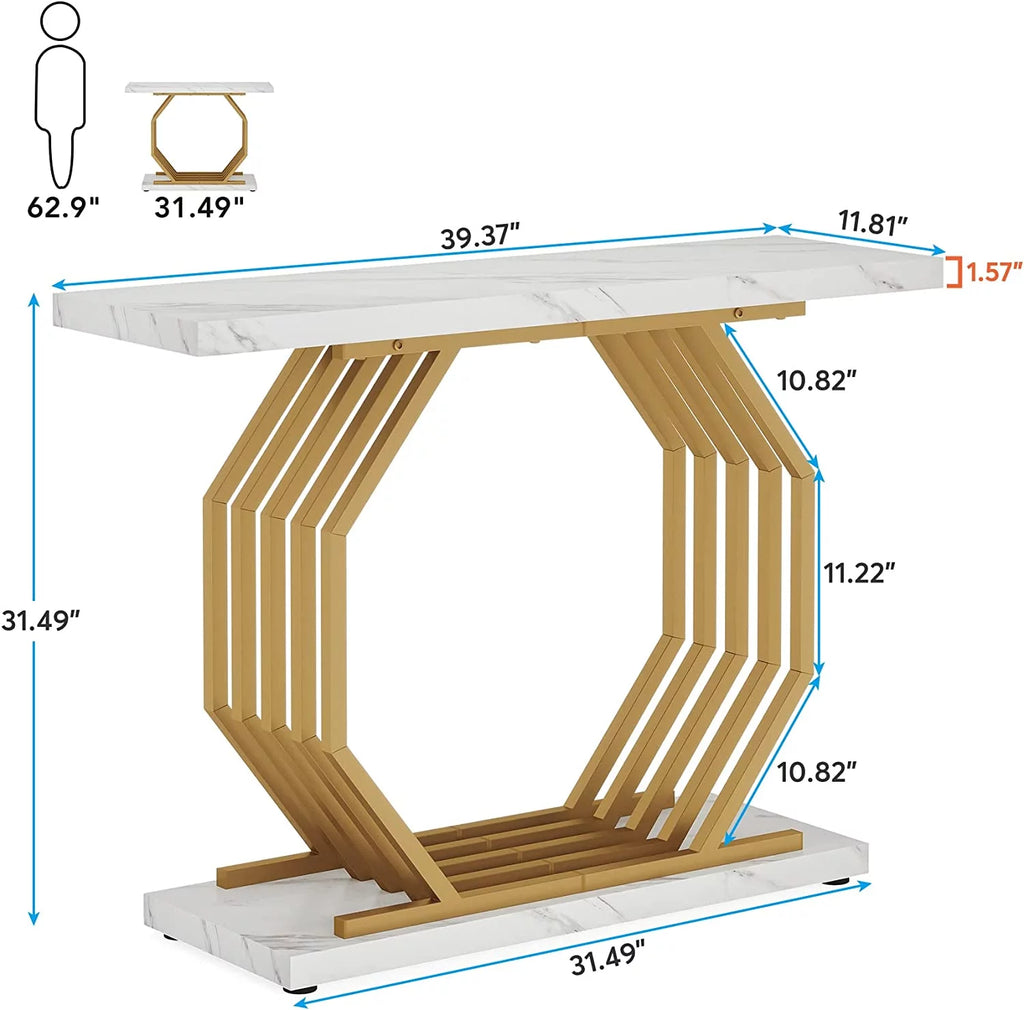 Gold 40 inch Faux Marble Console Table E3360