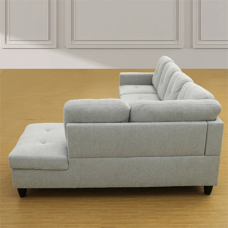 Gray White Sectional & Ottoman S52396