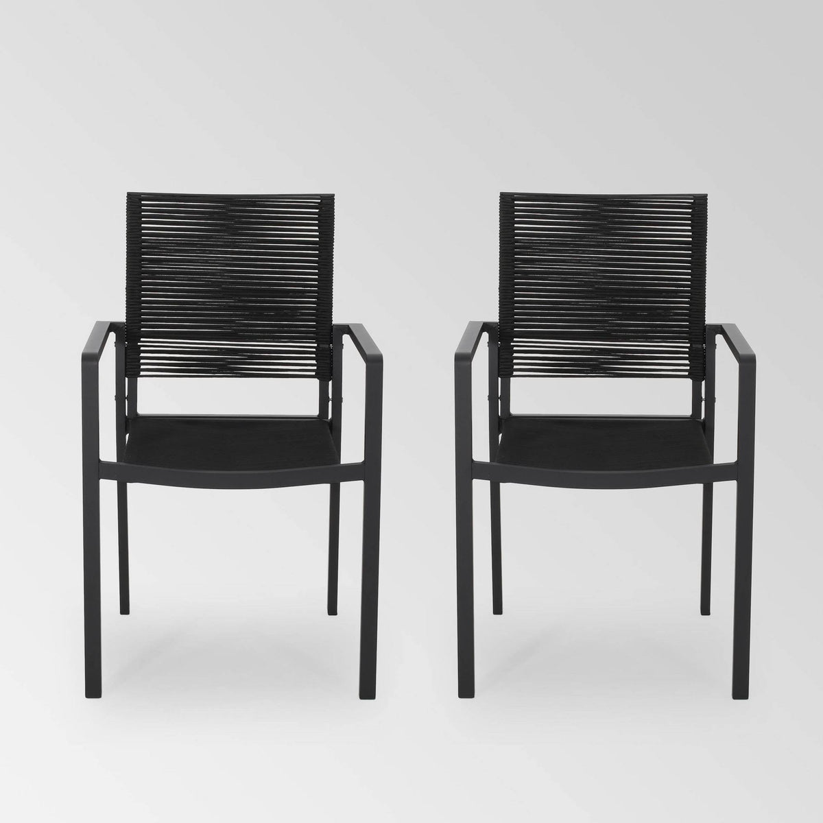 2pk Aluminum Dining Chair with Rope Seat - Dark Gray/Black W237778