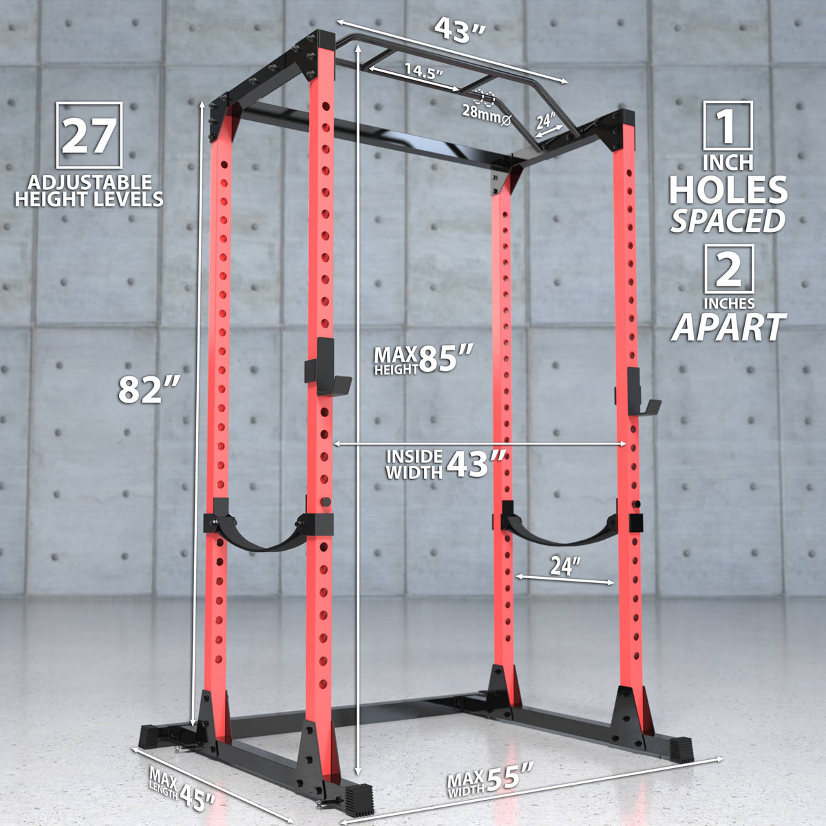 Black Red Steel Power Rack with Pull Up Bar V51898