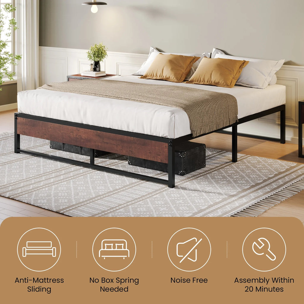 Brown King Size Metal Platform Bed Frame with Underbed Storage I276986