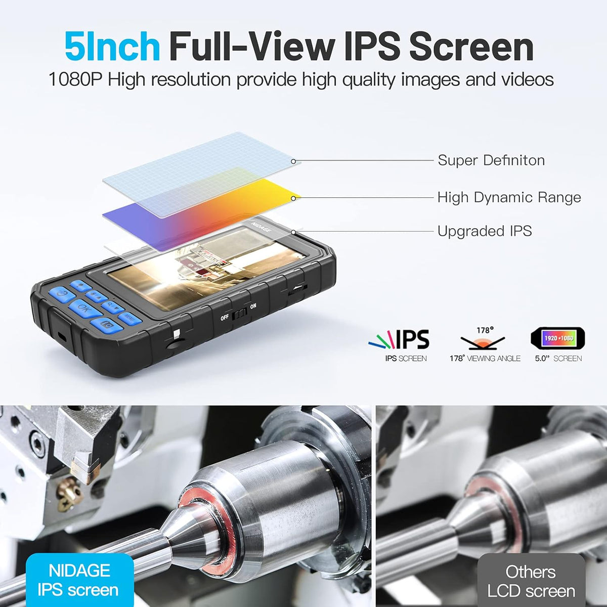 5 Big IPS Screen HD Industrial Endoscope Camera with Light, 32GB Card A9839