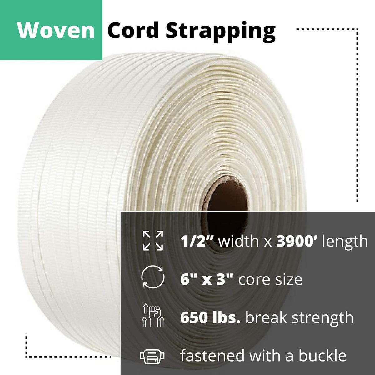 White Heavy Duty Woven Cord Strapping Roll N570358