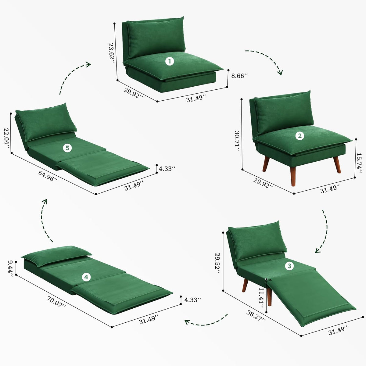 Green Velvet Button Tufted Accent Chair with 2 Pillows K65544