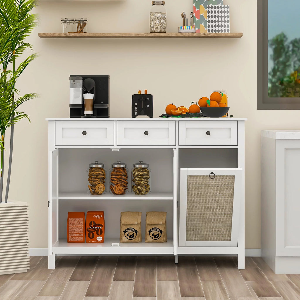 White Rattan Sideboard Buffet Cabinet with 3 Doors and 3 Drawer S494