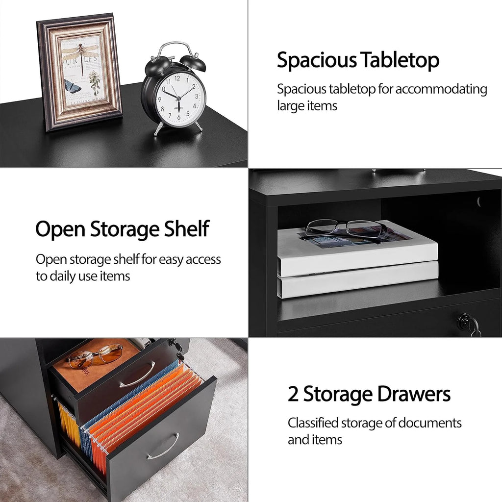 2pcs Mobile File Cabinet Letter Size Filing Cabinet with Printer Stand Black Rustic Brown R89106