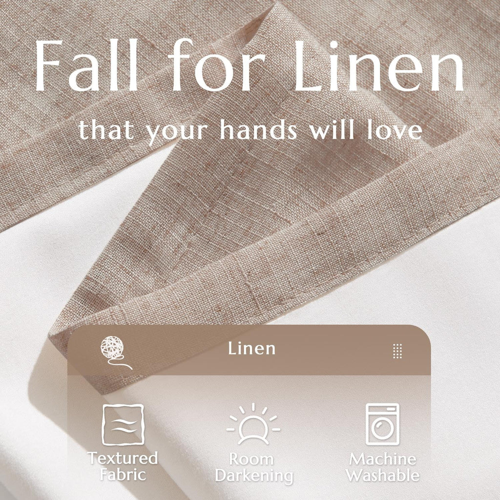 Linen Curtains 84 Inch Length Light Filtering with Lined 2 Panels N5587