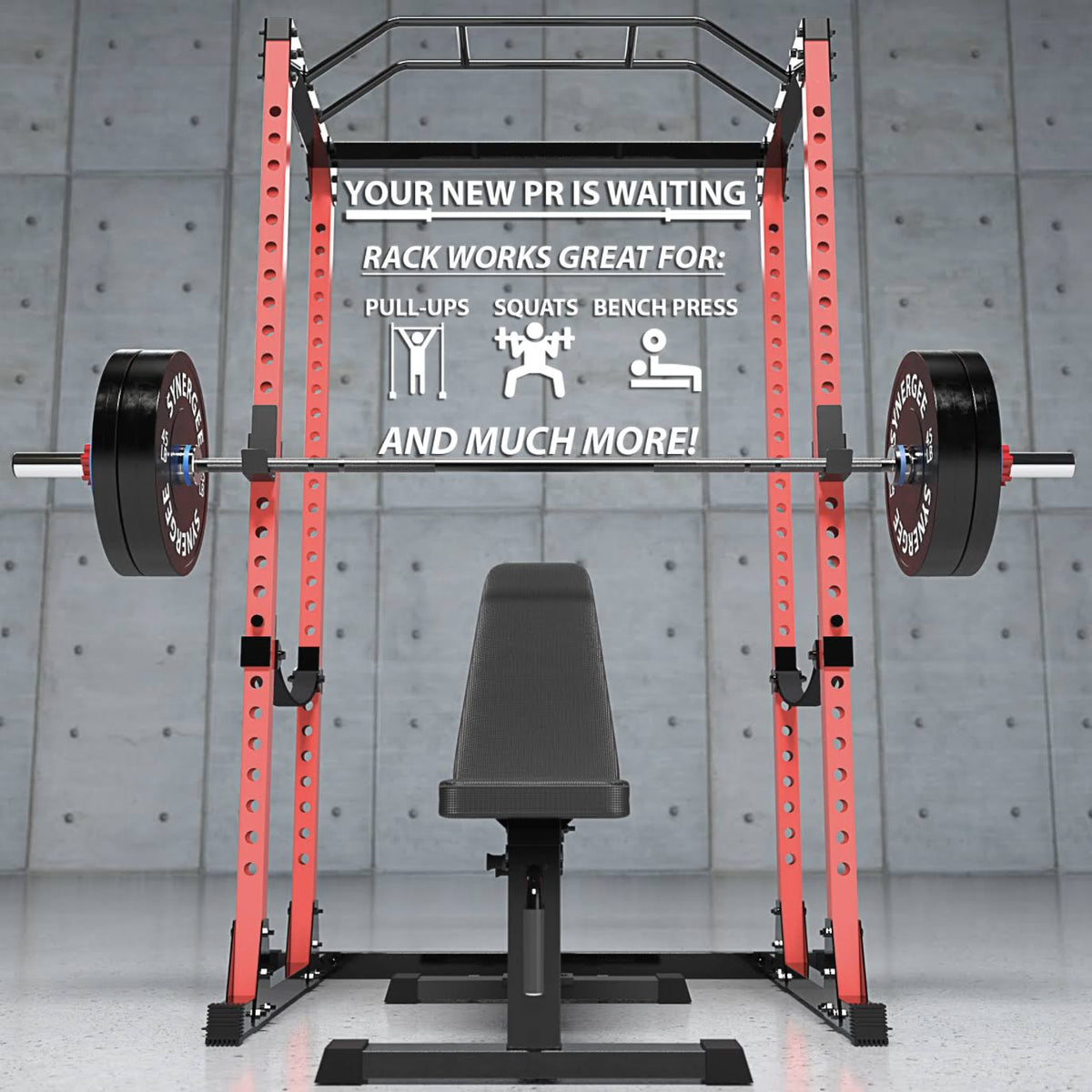 Black Red Steel Power Rack with Pull Up Bar V51898