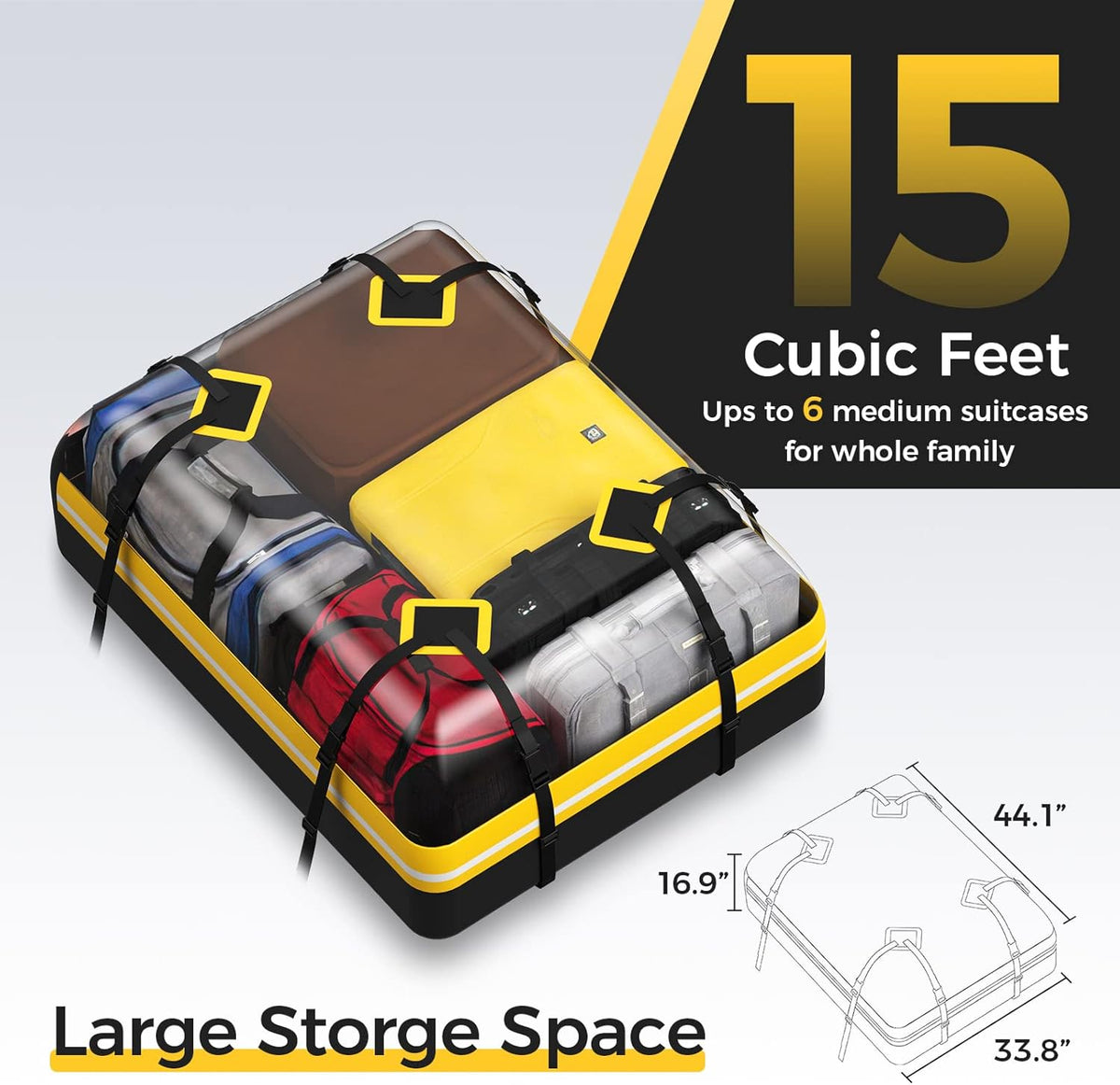 Rooftop Cargo Carrier Bag 15Cu.ft Heavy Duty 1000D Waterproof Anti-Tear C605443