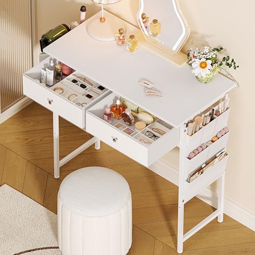 White 32 Inch Vanity Desk with Fabric Drawer C131