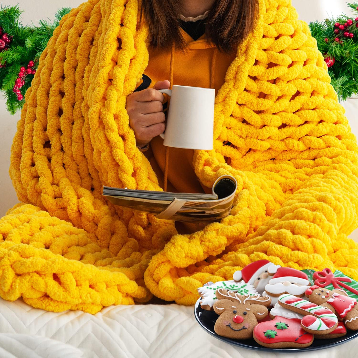 Blush Pink Chunky Knit Chenille Throw Blanket U8905